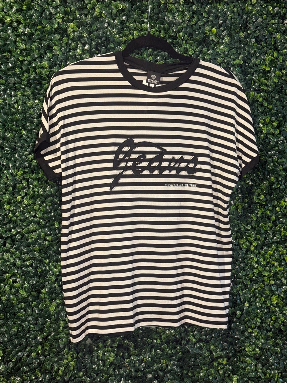 Versace Black and White Striped Short Sleeve Tee